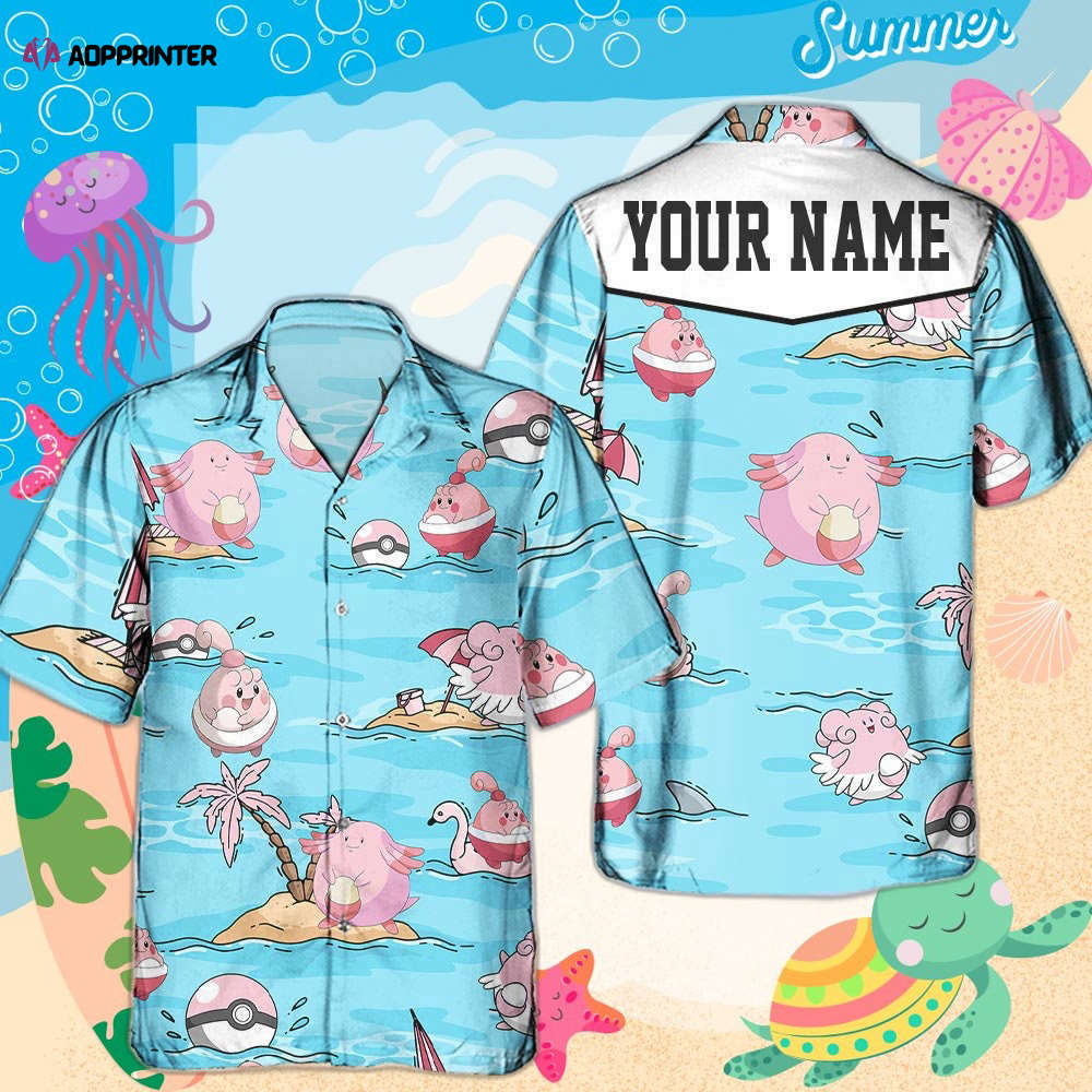 Custom Pokemon Happiny Hawaiian Pattern Hawaii Shirt Aloha Anime Chansey Button Up Shirt  Gifts For Pokemon Ball Fans