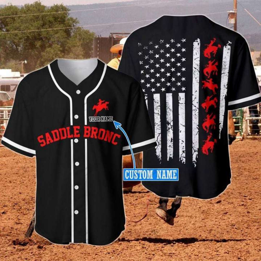 Custom Saddle Bronc Line Flag Baseball Jersey – Personalized Print