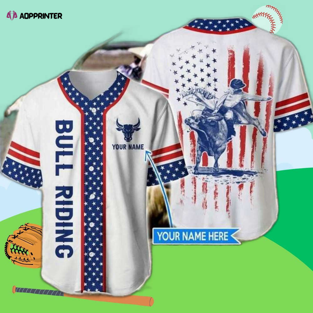 Customized Bull Riding Flag Baseball Jersey – Show Your American Pride!