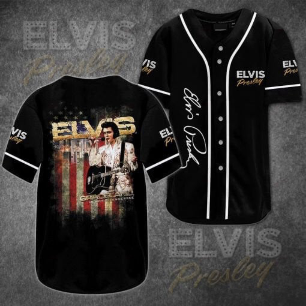 Elvis Presley Printed Black Baseball Jersey: Rock and Roll Inspired Style