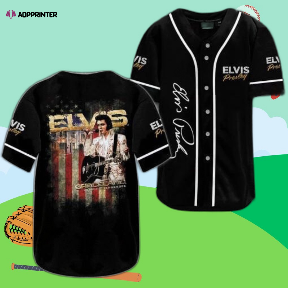 Elvis Presley Printed Black Baseball Jersey: Rock and Roll Inspired Style