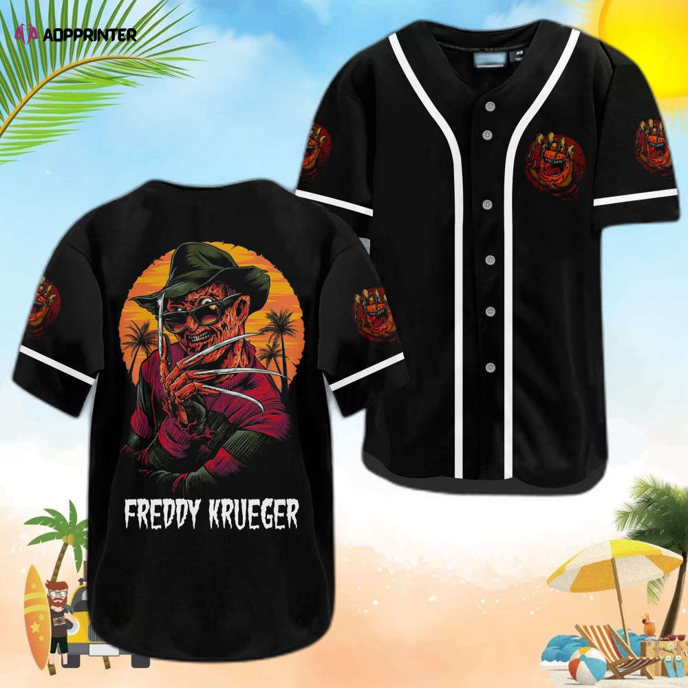 Freddy Krueger White Piping Baseball Jersey: Sleek & Stylish Horror-Inspired Apparel!