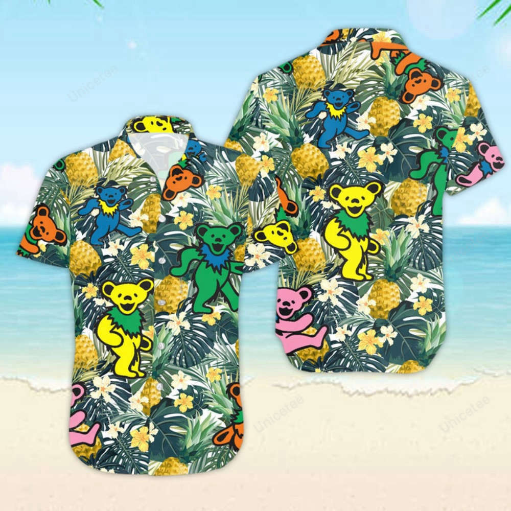 Grateful Dead Dancing Bears Pineapple Fores Hawaiian Shirt