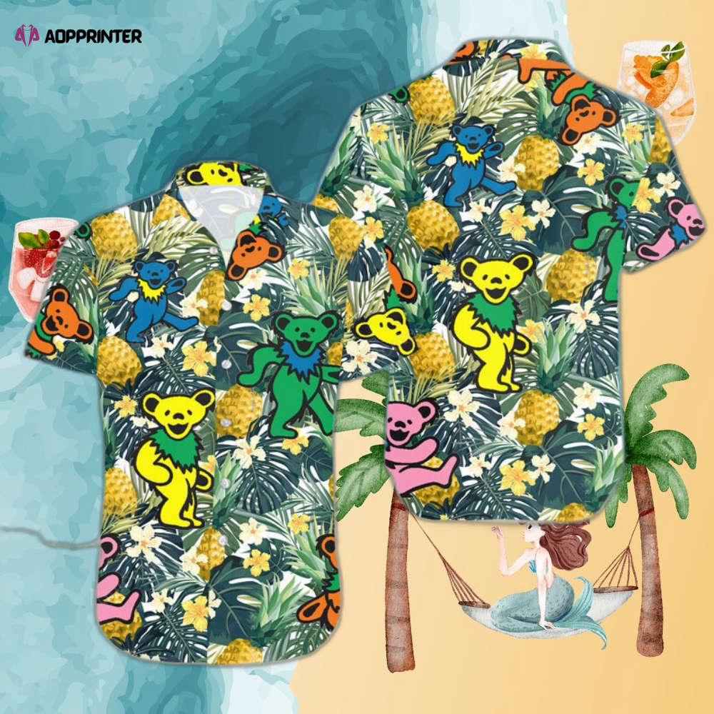 Grateful Dead Dancing Bears Pineapple Fores Hawaiian Shirt