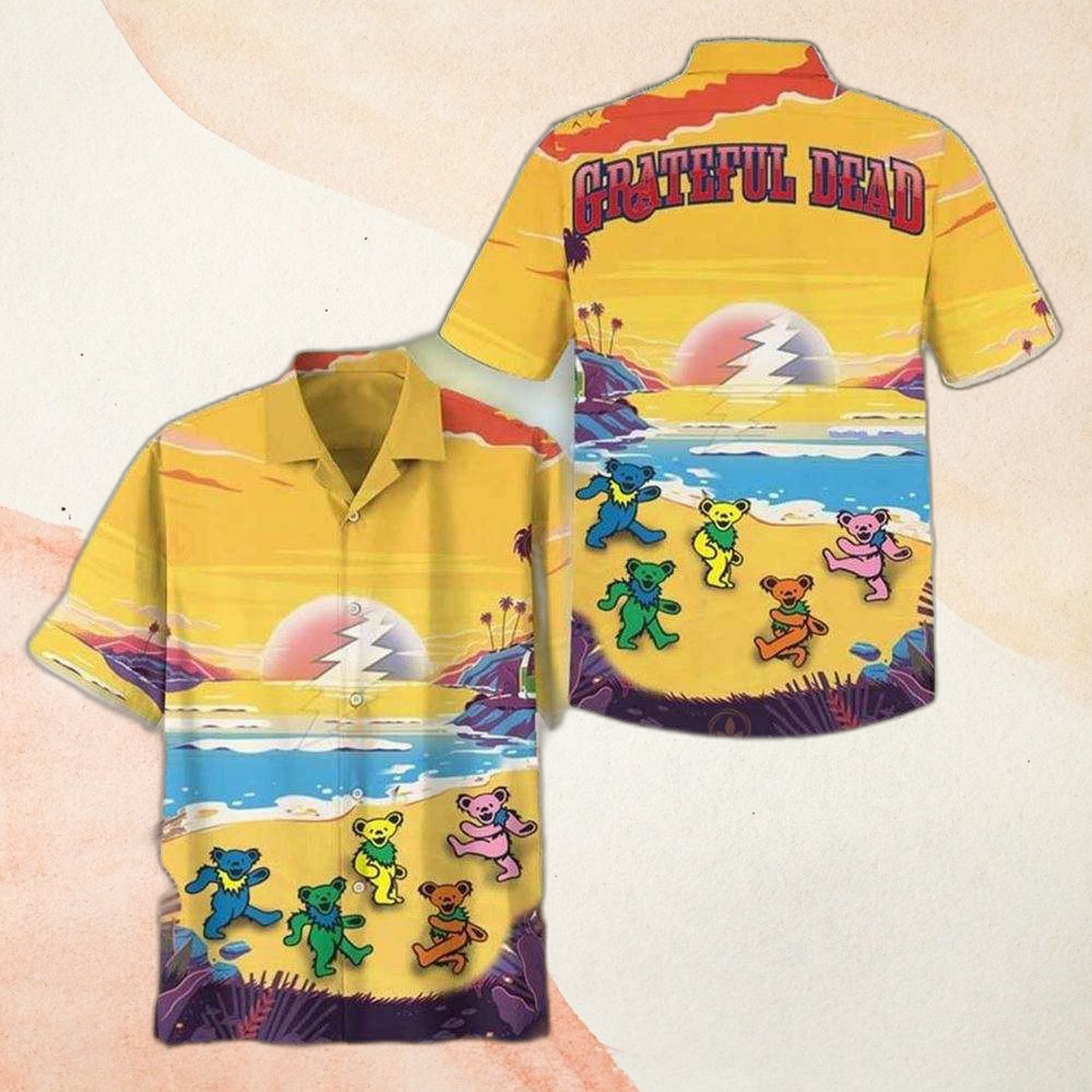 Grateful Dead Grateful Dead Dancing Bear On The Beach Hawaiian Shirt