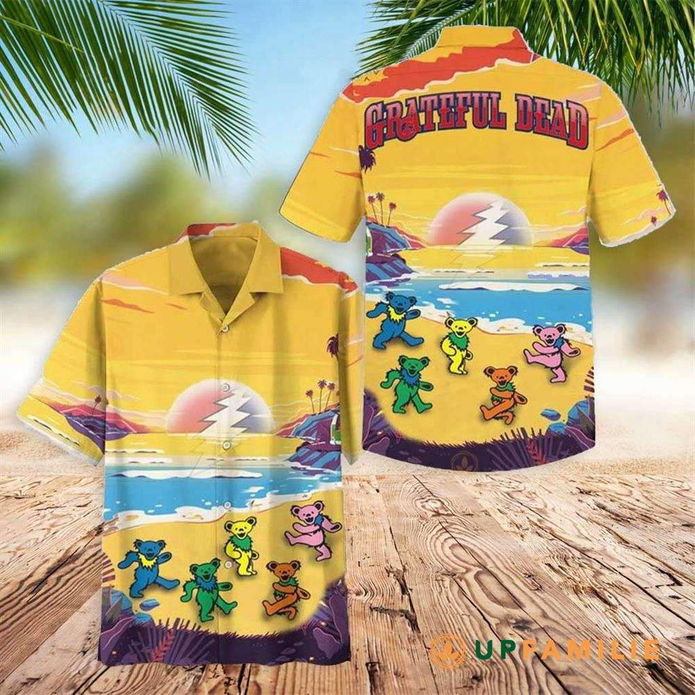 Grateful Dead Grateful Dead Dancing Bear On The Beach Hawaiian Shirt