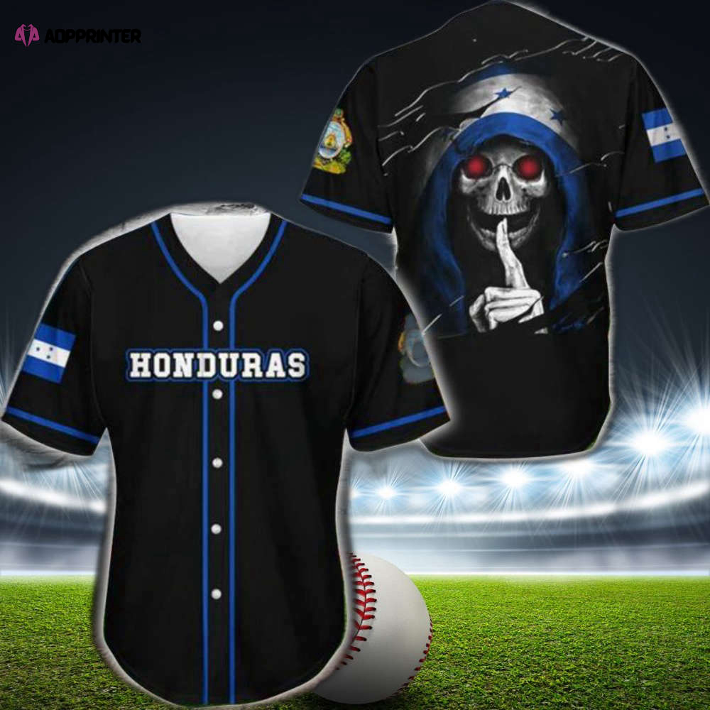 Honduras Skull Black Blue Baseball Jersey: Stylish & Bold Athletic Apparel