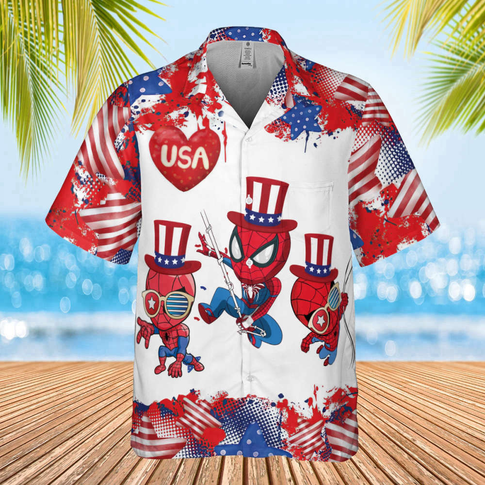 Independence Day Hawaiian Shirt 4th of July Spiderman Family Vacation shirt Summer Hawaiian Tee Hawaiian Aloha Shirt