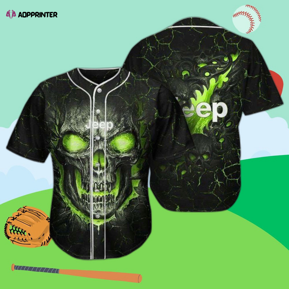 Jeep Skull Green Black Printed Baseball Jersey – Stylish and Durable Gear for Adventure Enthusiasts,