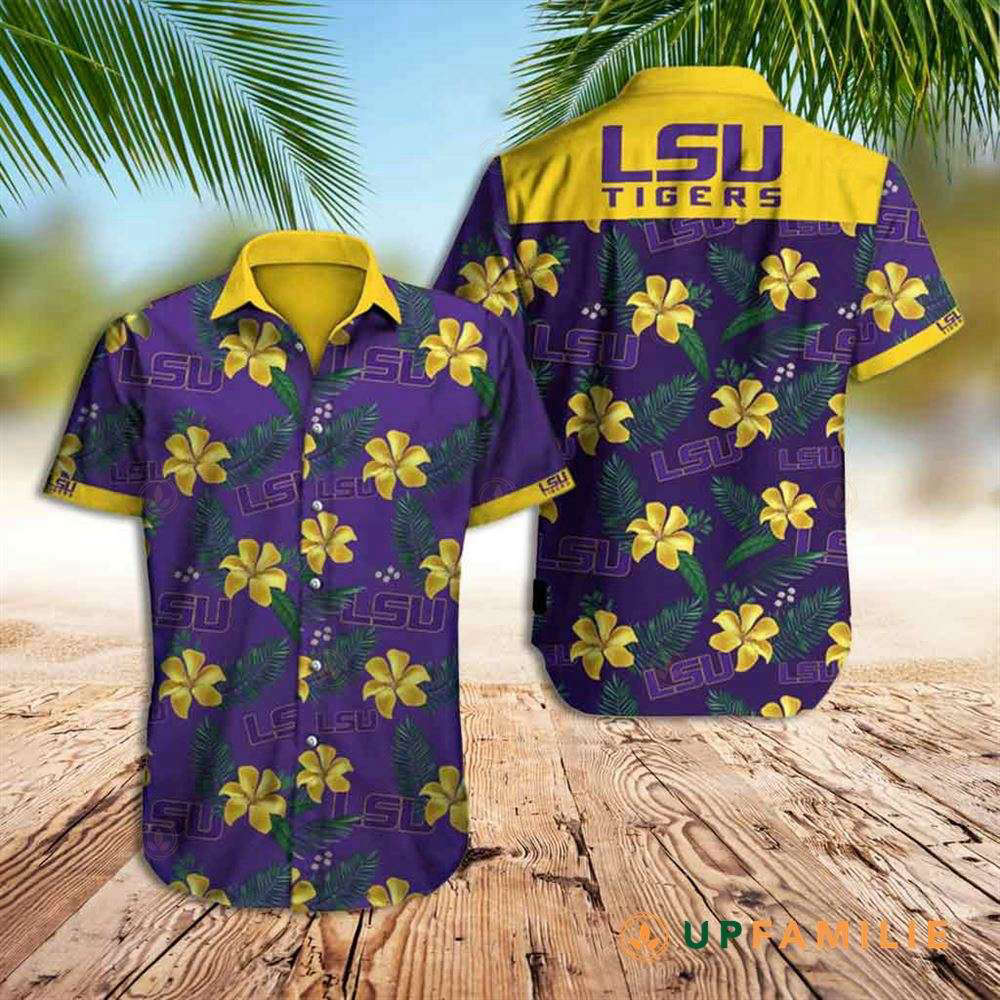 LSU Hawaiian Shirt – Tigers Logo Hibiscus Tropical Design