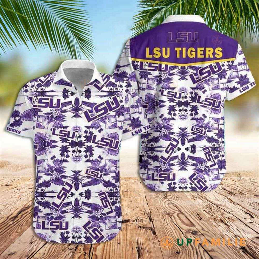 LSU Hawaiian Shirt: Tigers Palm Tree Tropical Design Perfect for LSU Fans