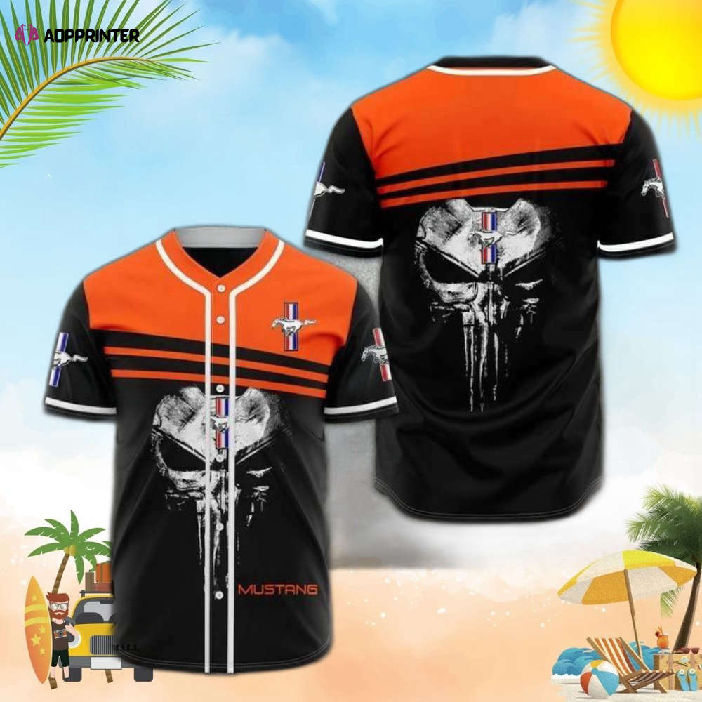 Mustang Skull Orange Black Baseball Jersey