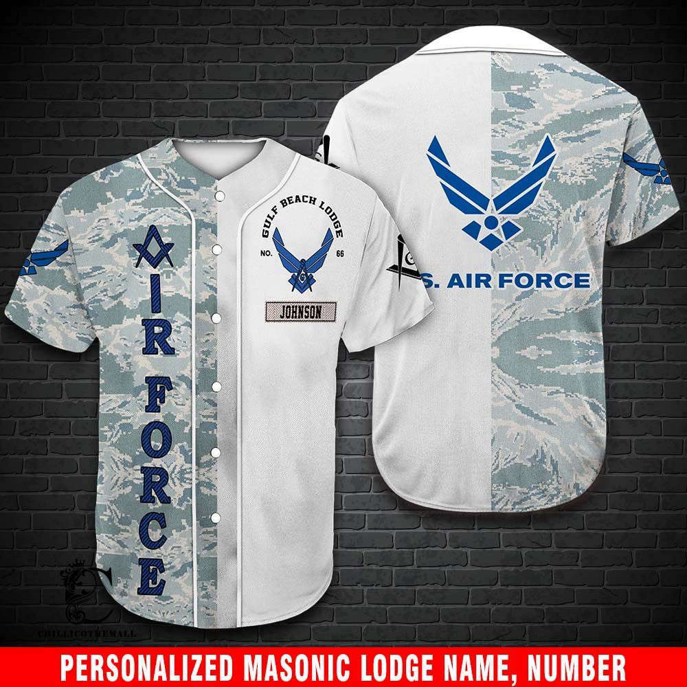 Personalized Air Force Camo Freemasonry Baseball Jersey