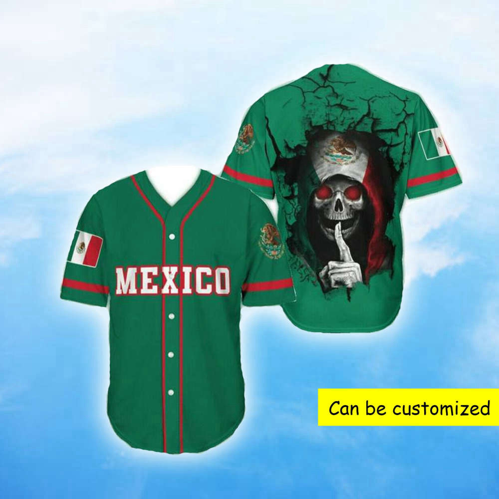 Personalized Aztec Mexican Skull Green Baseball Jersey