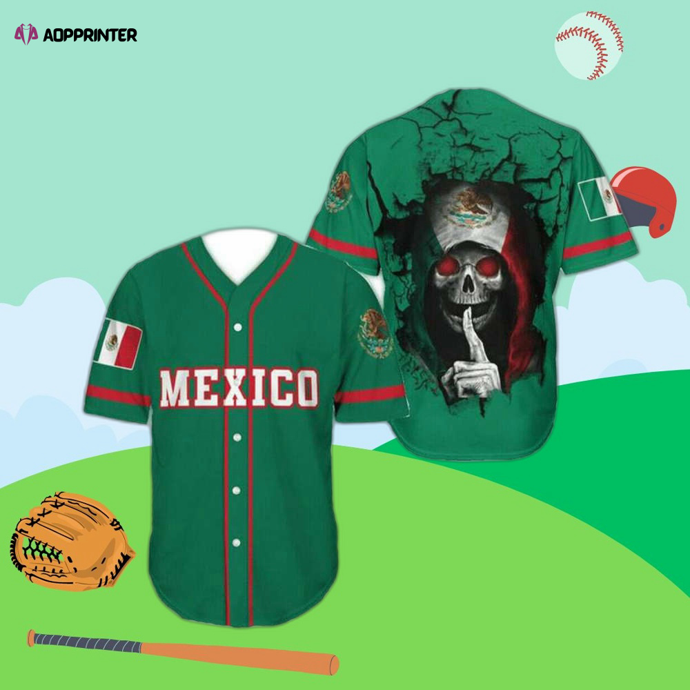 Personalized Aztec Mexican Skull Green Baseball Jersey