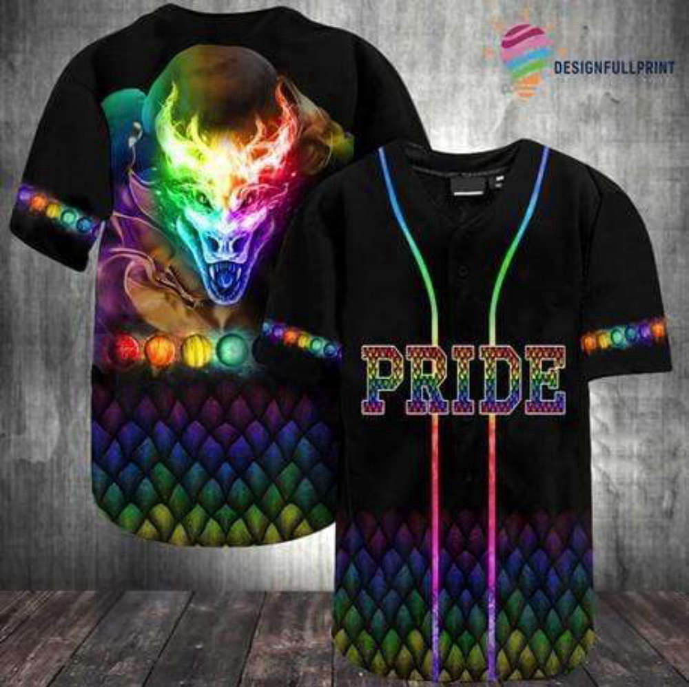 Personalized Lgbt  Pride Rainbow Dragon Baseball Jersey