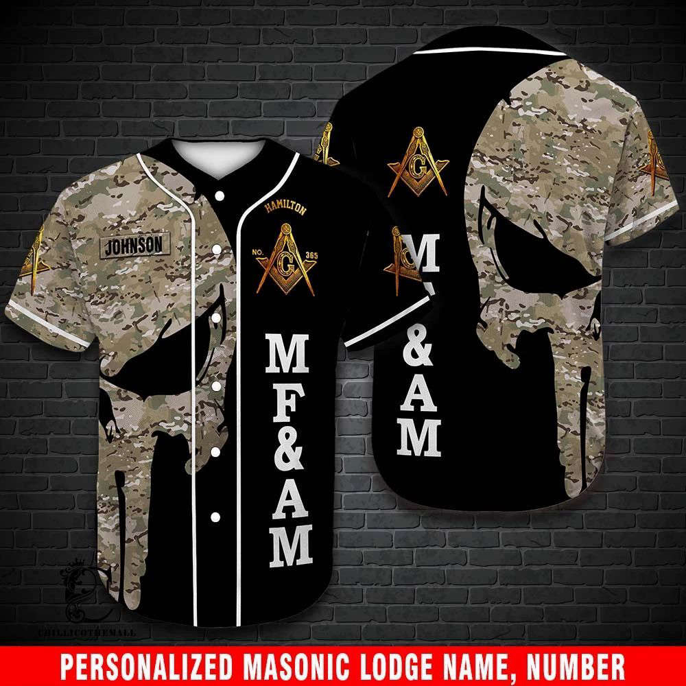 Personalized Mfam Skull Camo Freemason Baseball Jersey