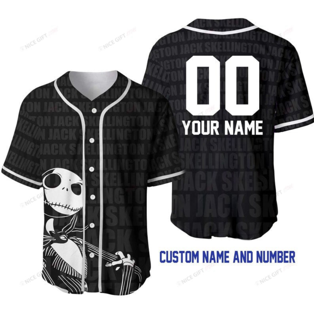 Personalized Nightmare Before Christmas Baseball Jersey with Custom Name – Jack Skellington Theme