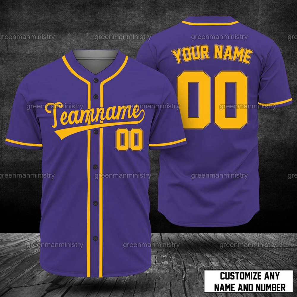 Personalized Purple And Yellow Team Name Baseball Jersey