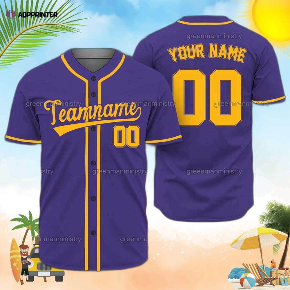 Personalized Purple And Yellow Team Name Baseball Jersey