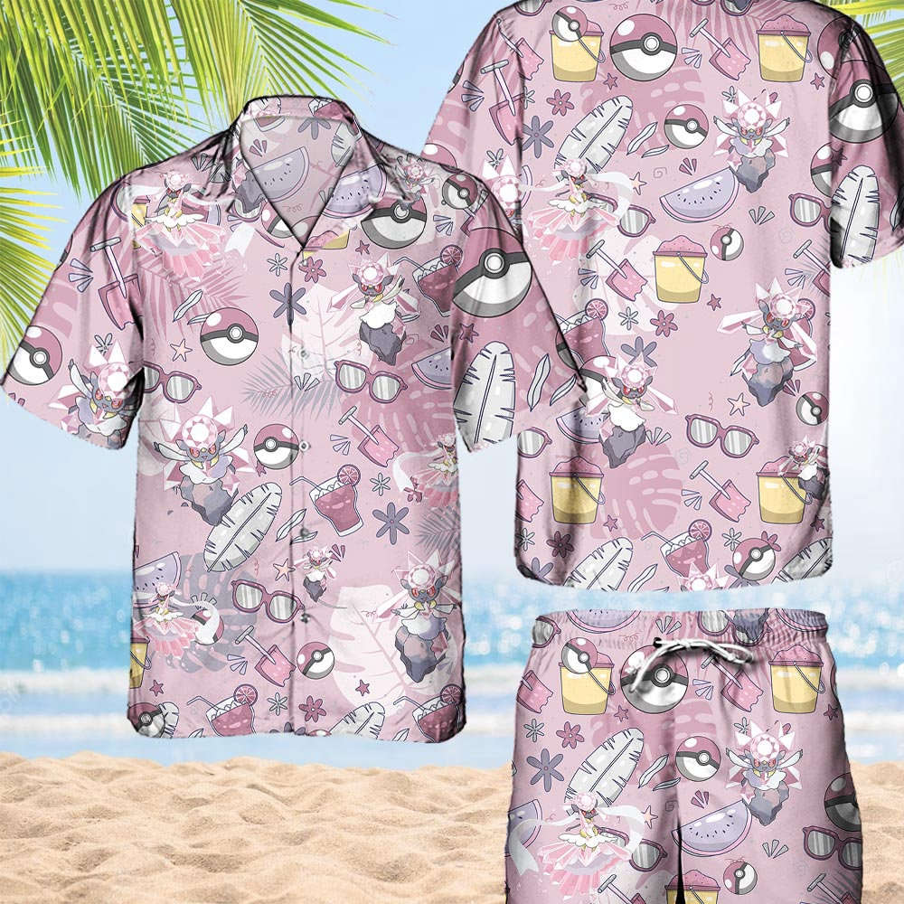 Pokemon Diancie Hawaiian Hawaii Shirt Aloha Anime Diancie Button Up Shirt Matching Pokemon Ball Fans