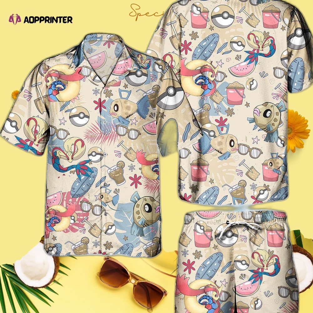 Pokemon Feebas Hawaiian Hawaii Shirt Aloha Anime Milotic Button Up Shirt Matching Pokemon Ball Fans