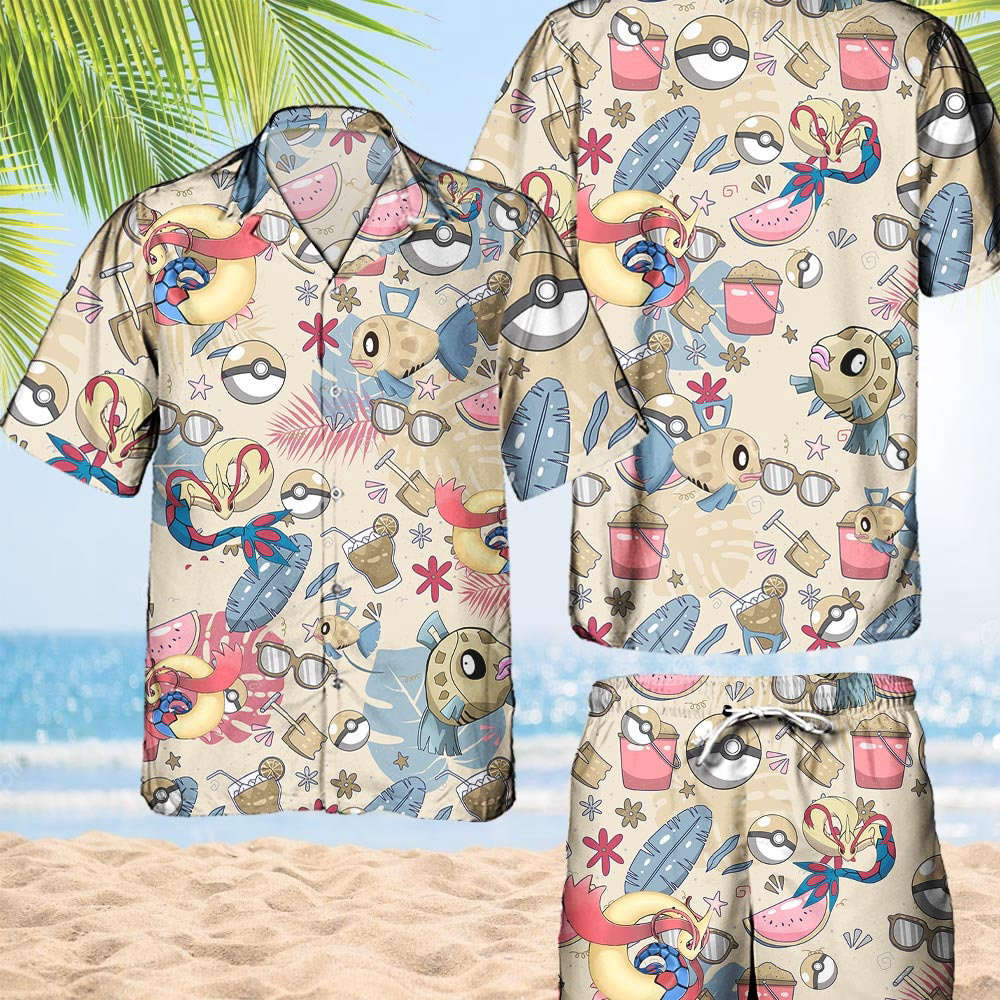 Pokemon Feebas Hawaiian Hawaii Shirt Aloha Anime Milotic Button Up Shirt Matching Pokemon Ball Fans