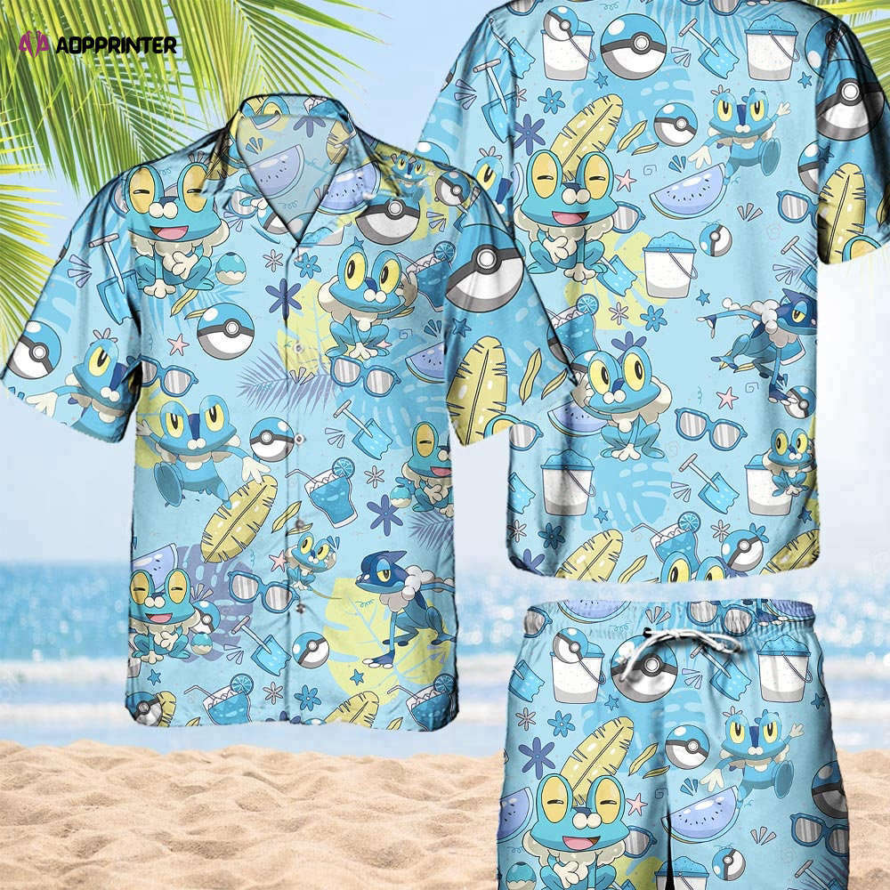 Pokemon Froakie Hawaiian Hawaii Shirt Aloha Anime Frogadier Button Up Shirt Matching Pokemon Ball Fans