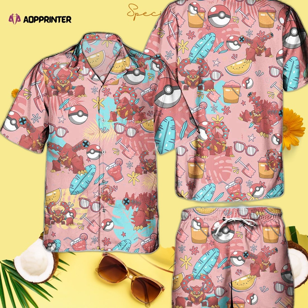 Pokemon Volcanion Hawaiian Hawaii Shirt Aloha Anime Volcanion Button Up Shirt Matching Pokemon Ball Fans