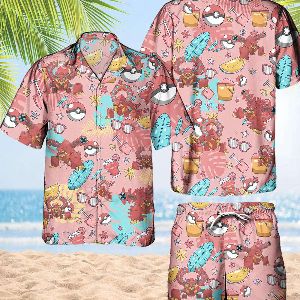 Pokemon Volcanion Hawaiian Hawaii Shirt Aloha Anime Volcanion Button Up Shirt Matching Pokemon Ball Fans