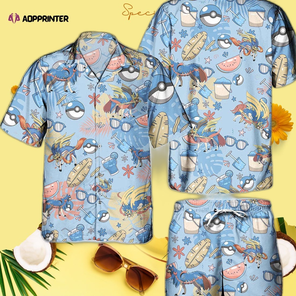 Pokemon Zacian Hawaiian Hawaii Shirt Aloha Anime Zacian Button Up Shirt Matching Pokemon Ball Fans