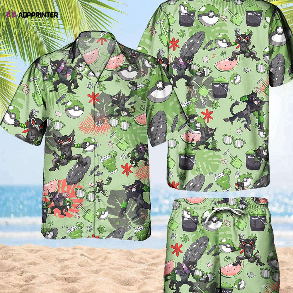 Pokemon Umbreon Hawaiian Hawaii Shirt Aloha Anime Umbreon Button Up Shirt Matching Pokemon Ball Fans