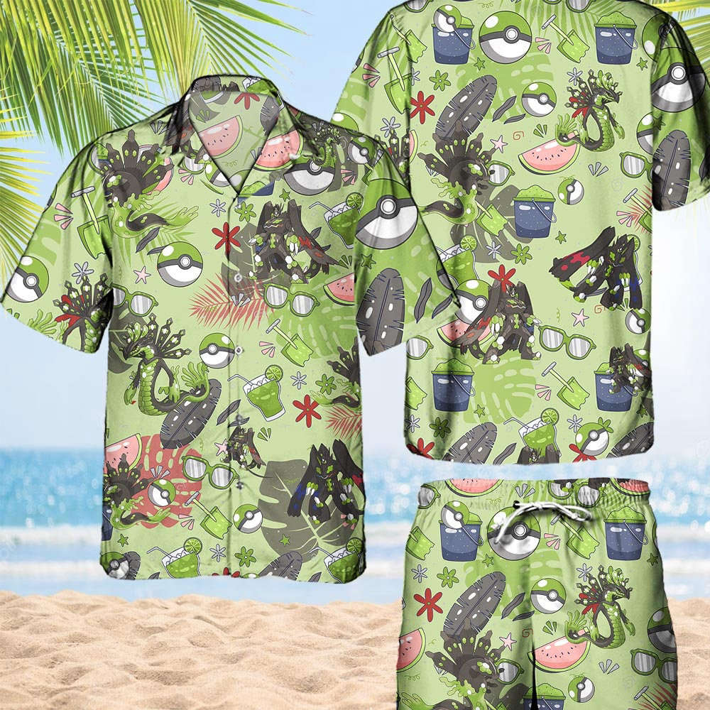 Pokemon Zygarde Hawaiian Hawaii Shirt Aloha Anime Zygarde Button Up Shirt Matching Pokemon Ball Fans