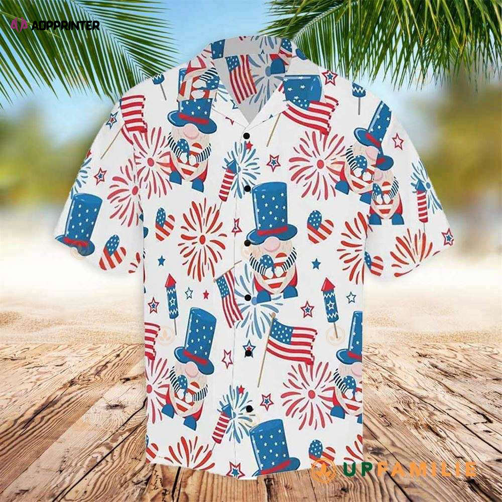 American Flag Puppy Riding Shark With American Flag Firework Independent Hawaiian Shirt Gift