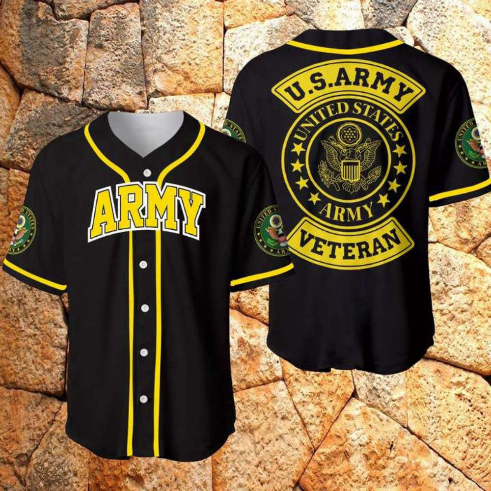 Simple Black Yellow Us Army Baseball Jersey