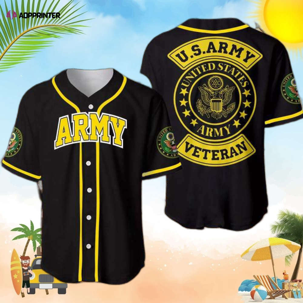 Simple Black Yellow Us Army Baseball Jersey