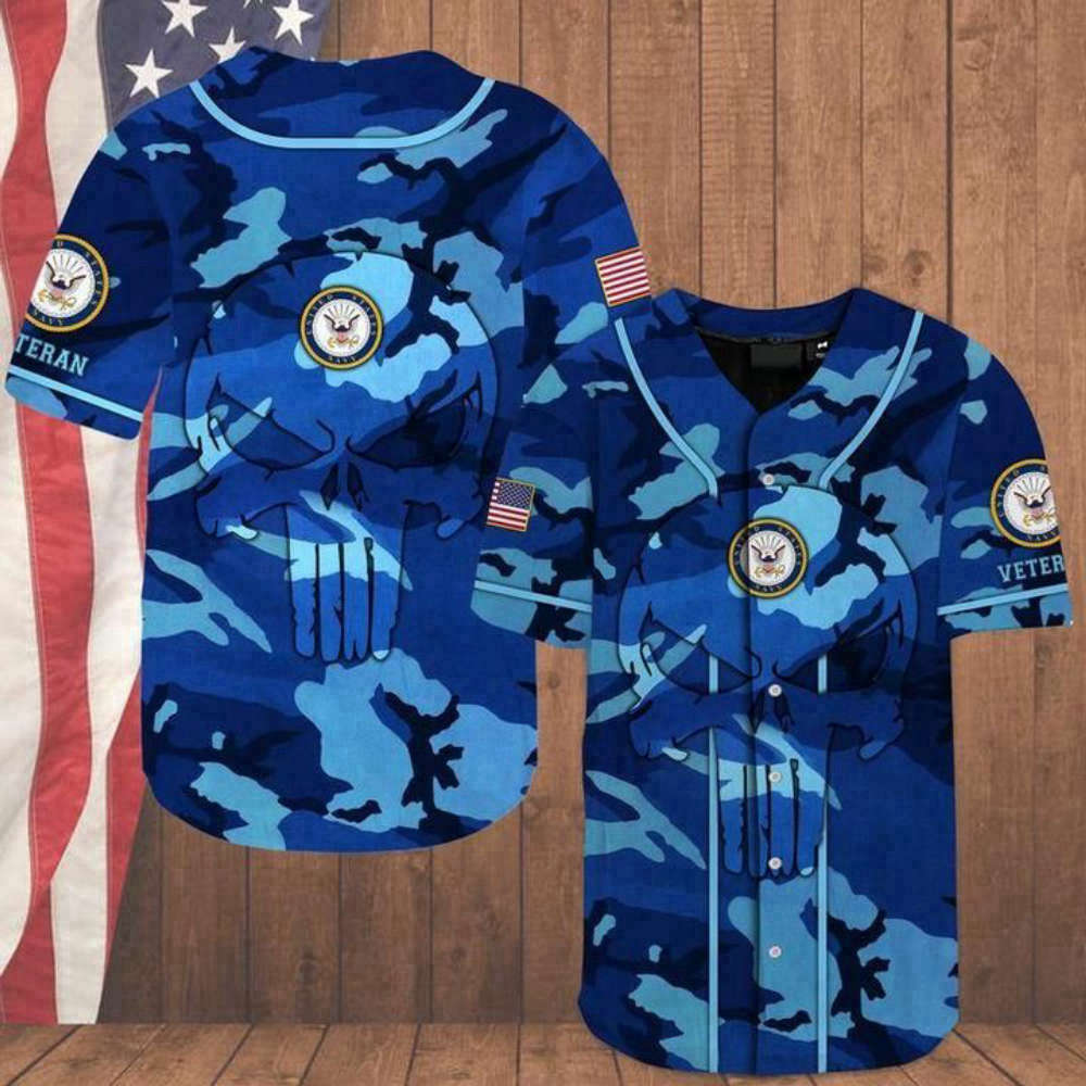 Skull Camo Veteran US Navy Baseball Jersey: Show Your Pride!