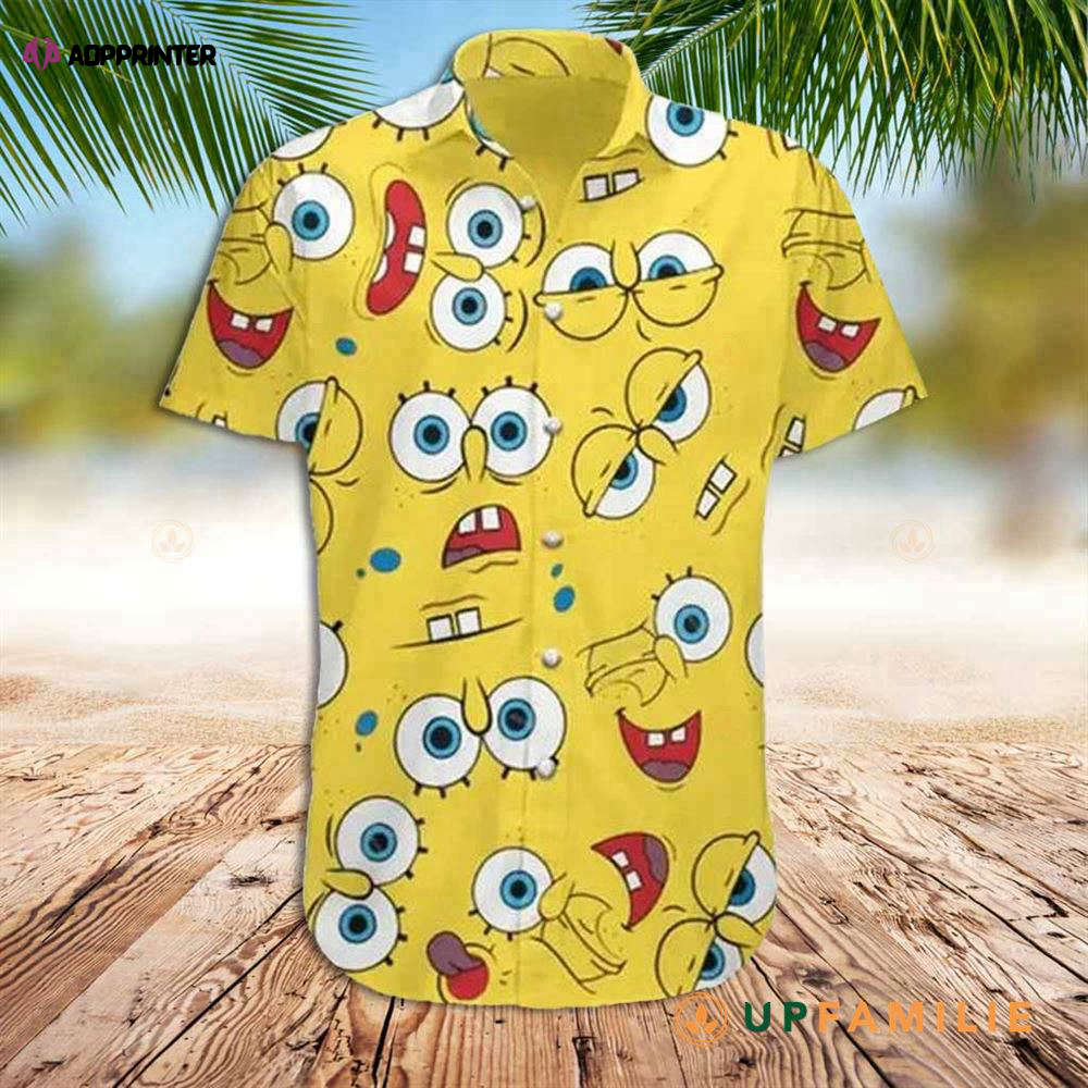 Spongebob Hawaiian Shirt – Fun Faces on Yellow   Best Hawaiian Shirts