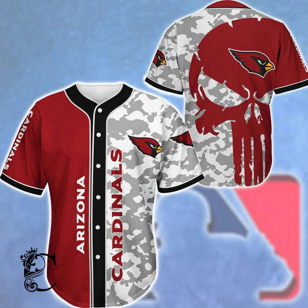 Stylish Arizona Red Camo Skull Baseball Jersey – Trendy Printed Design