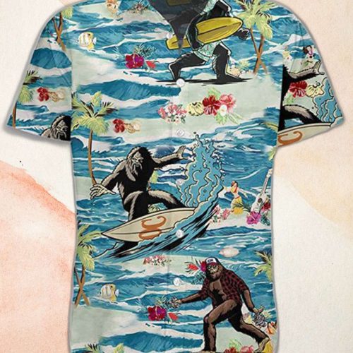 Summer Beach Tropical Bigfoot Surfing Hawaiian Shirt