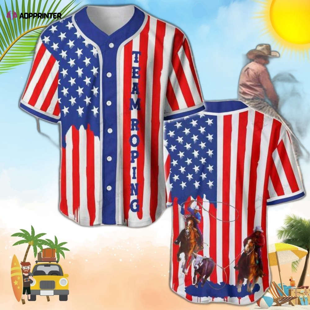 Team Roping U.s Flag Stripes Baseball Jersey