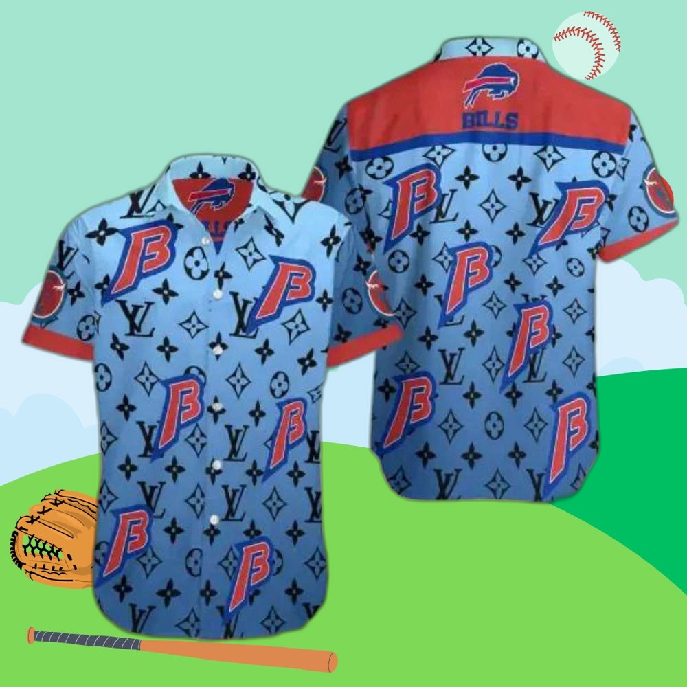 Trendy Buffalo Bills Hawaiian Shirt with Lv Pattern – Blue
