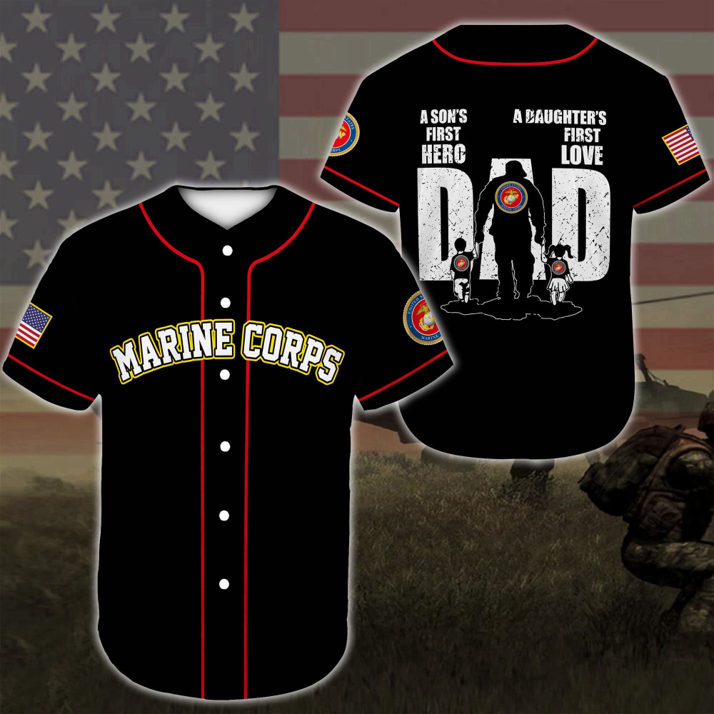 Us Marine Corps Dad Black Baseball Jersey