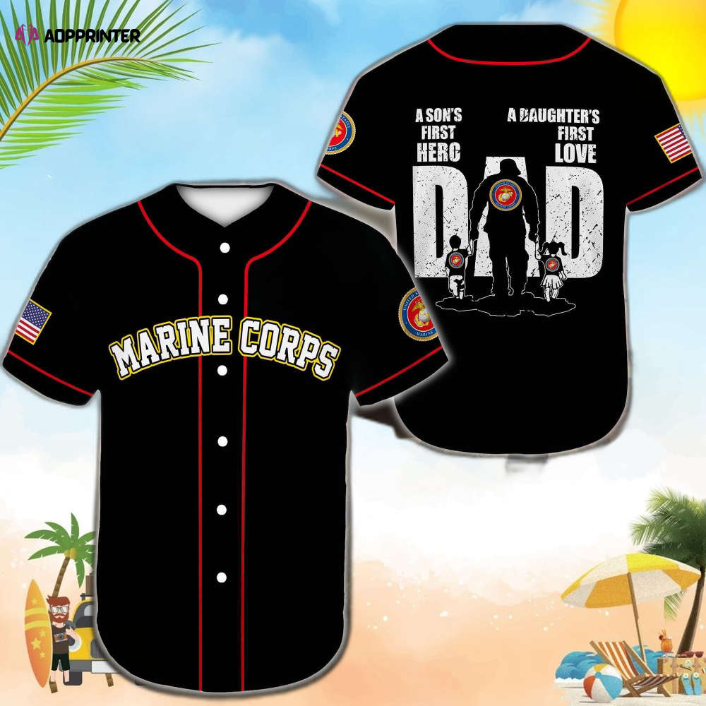 Us Marine Corps Dad Black Baseball Jersey