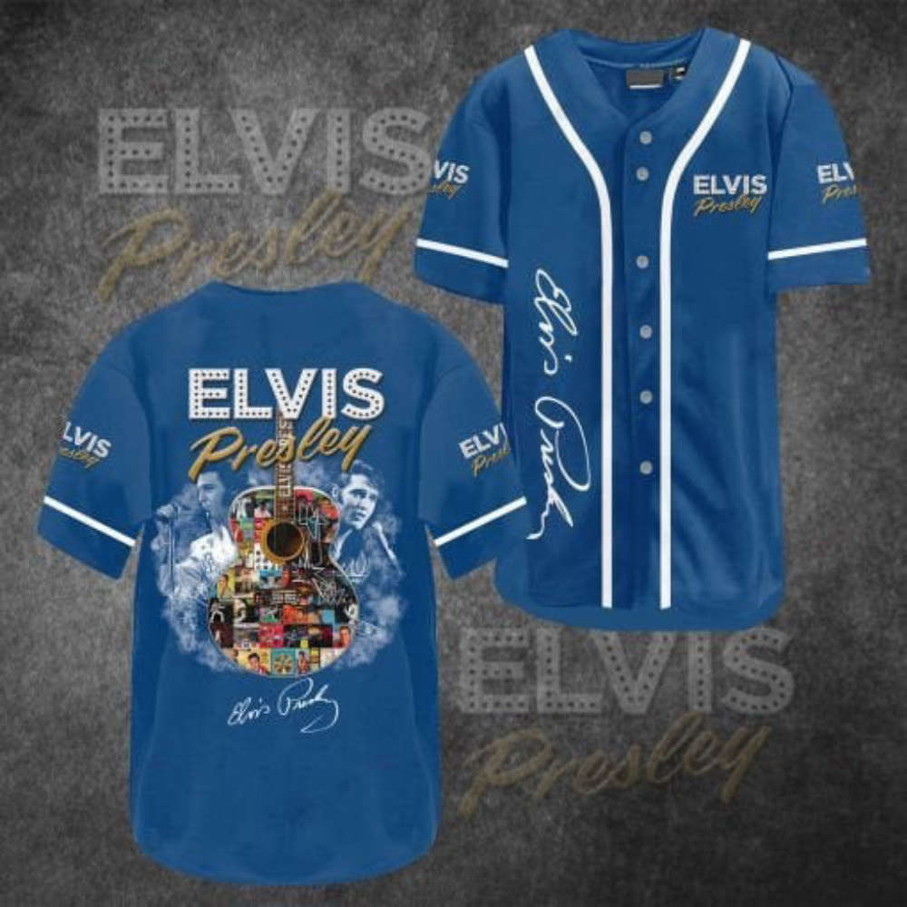 Vintage Elvis Presley Blue Black Baseball Jersey: Rock n  Roll Memorabilia