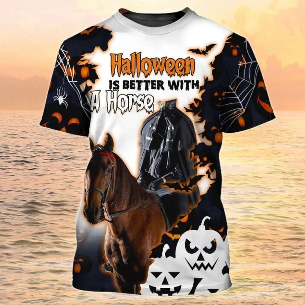 Horse Halloween 3D Shirt Men Women, Ghost Riding Halloween Tshirt, Halloween Shirt Gift
