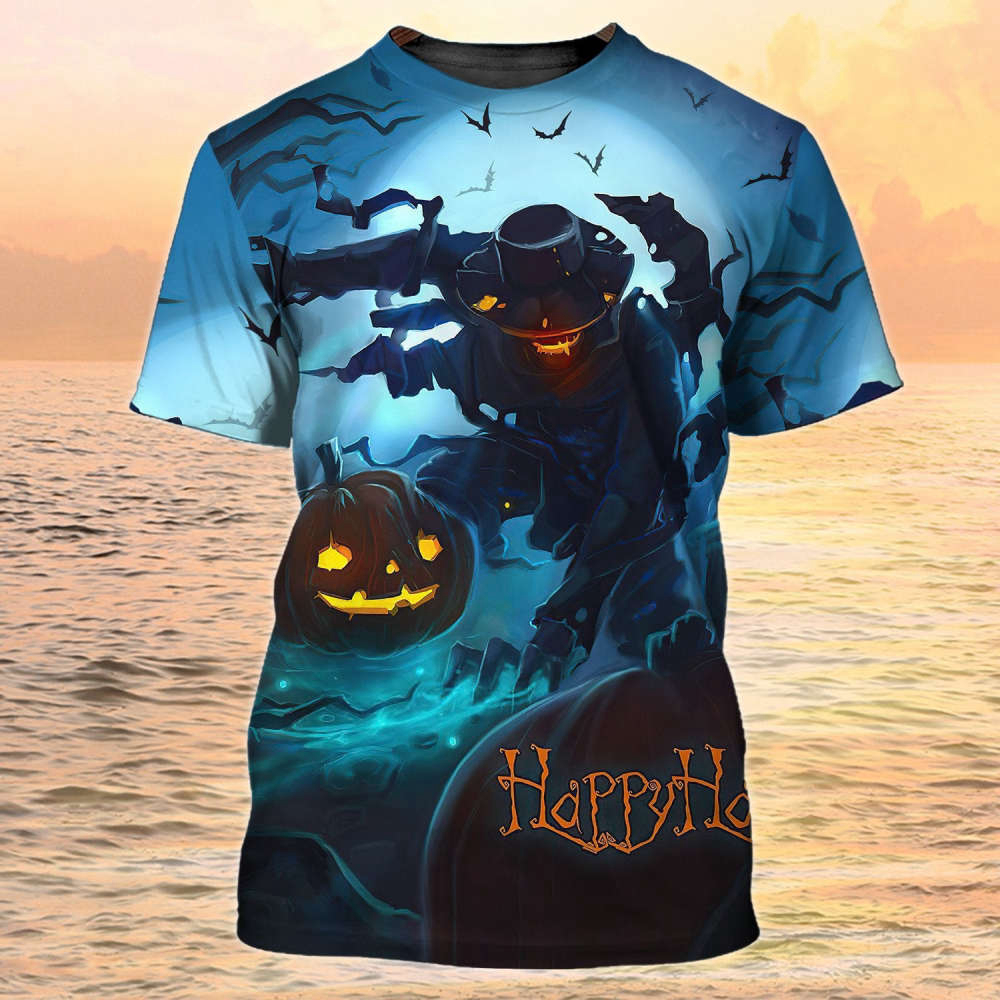 3D All Over Print Pumpkin With Grave Halloween Tshirt Mens Halloween Shirt