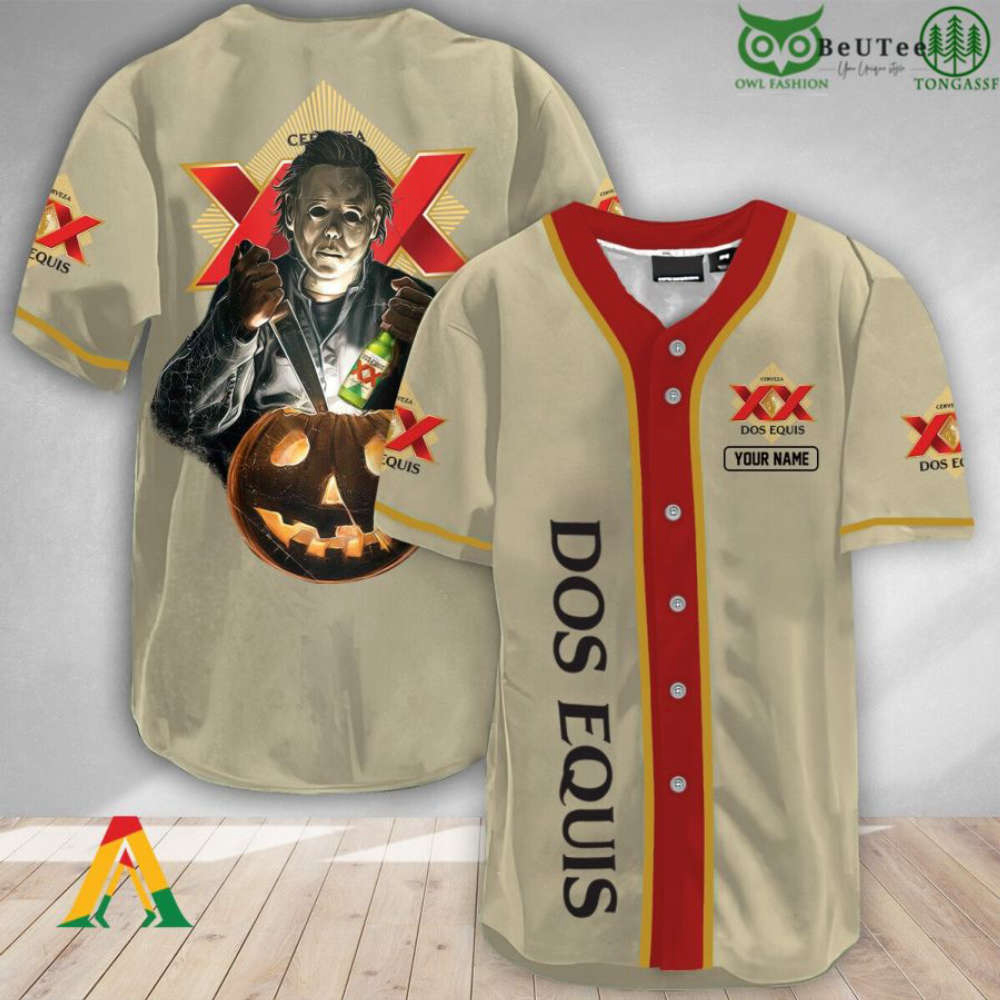 Spooky Personalized Michael Myers Pumpkin Bacardi Halloween Baseball Jersey Shirt
