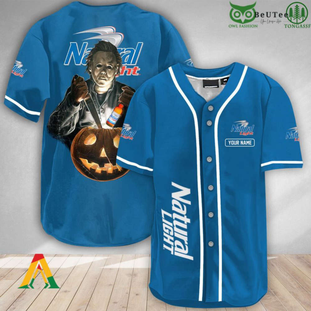 Custom Michael Myers Pumpkin Halloween Baseball Jersey Shirt – Natural Light