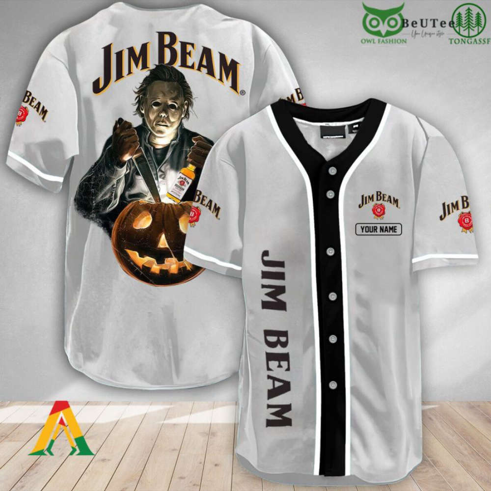 Custom Michael Myers Pumpkin Captain Morgan Halloween Baseball Jersey Shirt